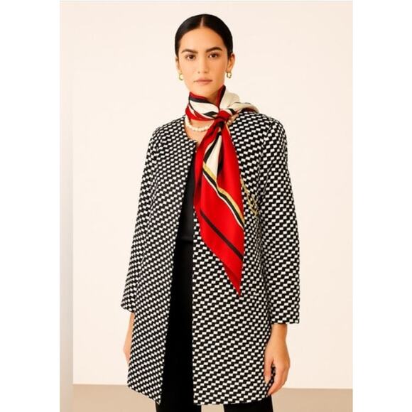 3 Sisters Black White Geometric Check Open Front Jacket Blazer Size M - Picture 1 of 8